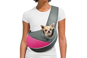 AOFOOK Dog Sling Carrier Anti - Pinch Hair Adjustable Breathable Mesh Sling Bag Carrier for Small Dogs Cats (S - Up to 6 lbs, Pink - Grey)