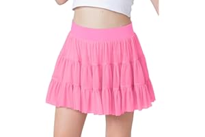 IIMMER Girls Mesh Ruffle Pleated Tennis Skirts Inner Shorts Flowy Cheer Running Athletic Skorts with Pockets 5-14 Years