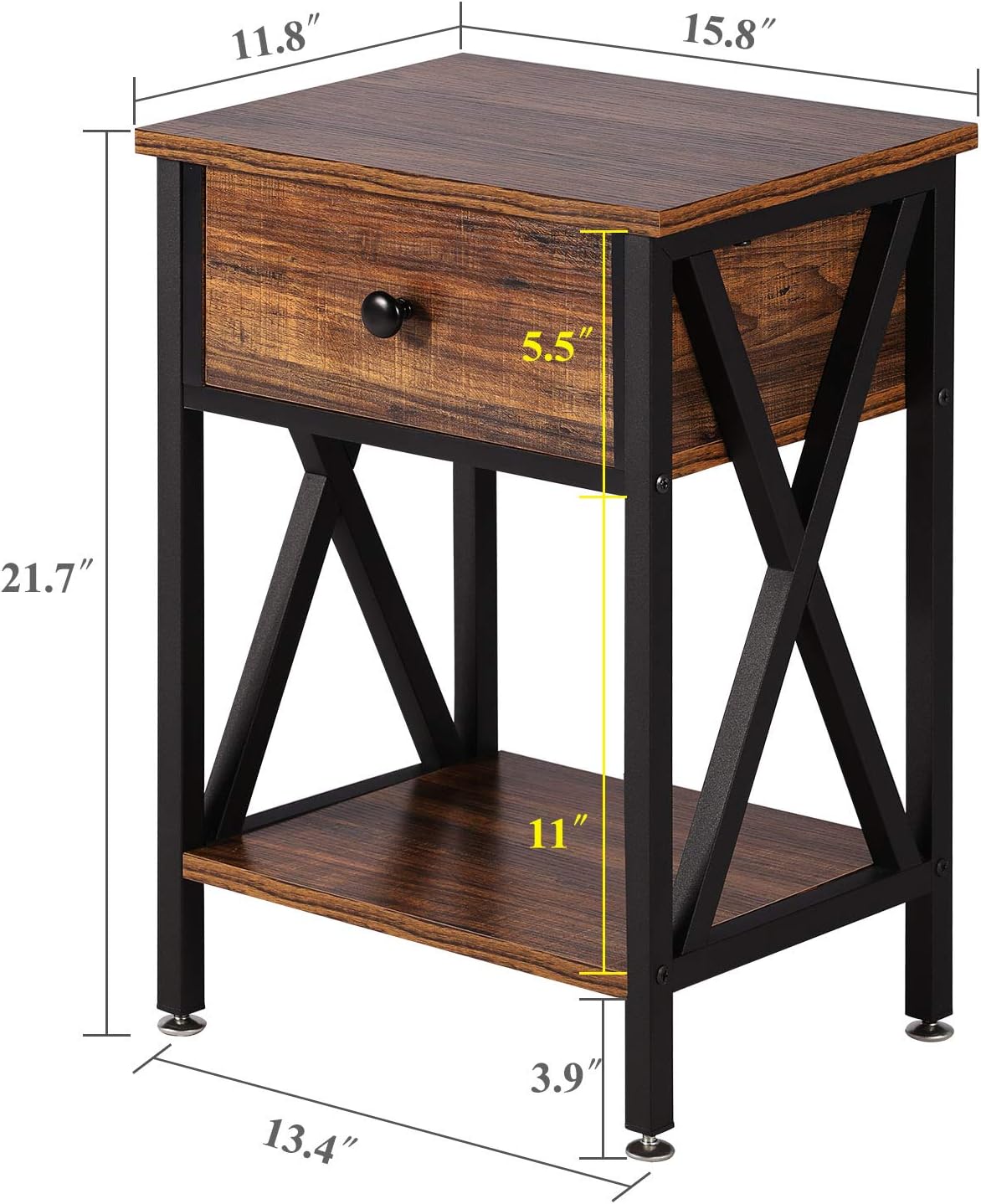 VECELO Modern Versatile Nightstands X-Design Side End Table Night Stand Storage Shelf with Bin Drawer for Living Room Bedroom, Set of 2 (Brown): Home & Kitchen