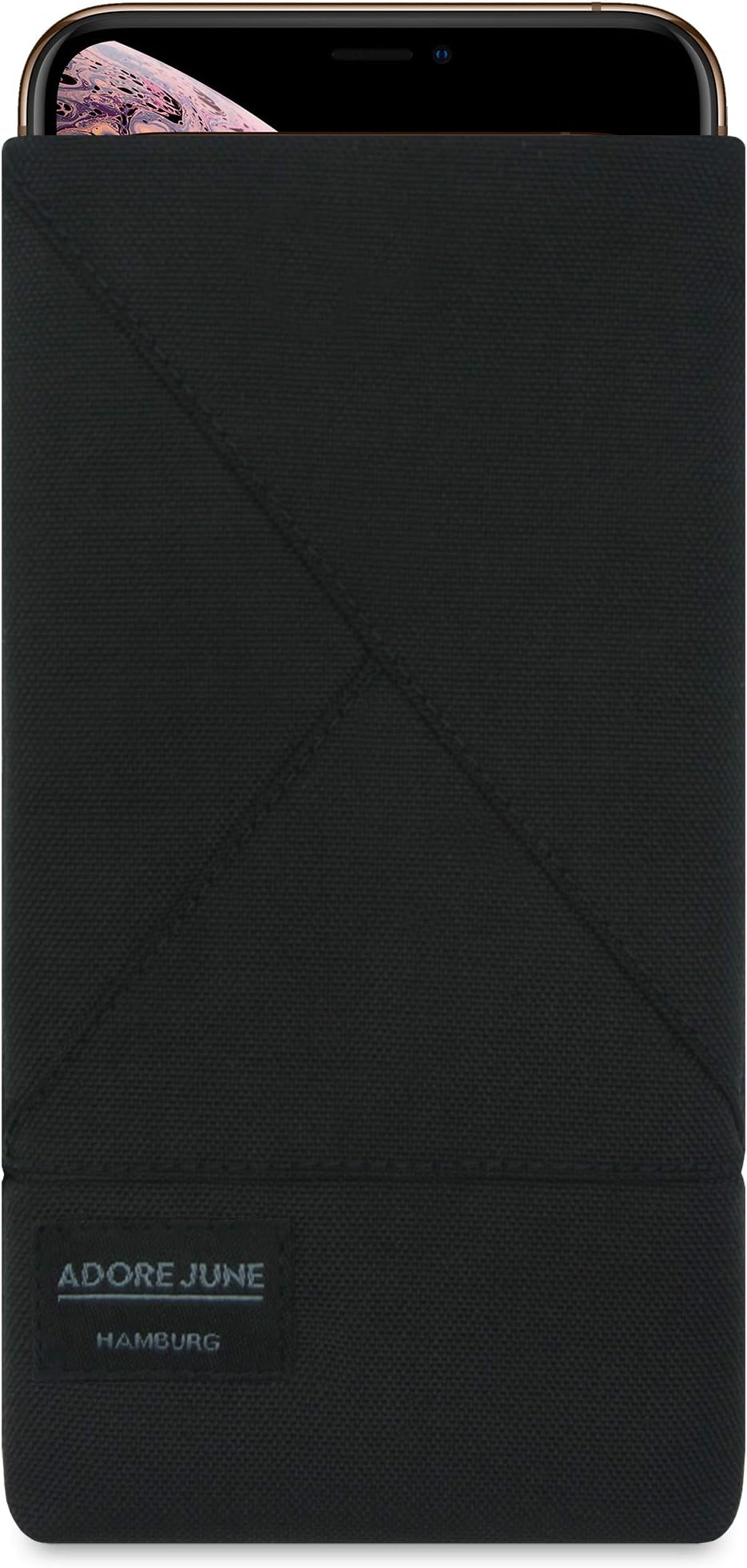 Adore June Apple iPhone XS Max Case, Pouch [Series Triangle] Original Cordura [Custom Made] Fabric Sleeve [Display Cleaning Effect] for iPhone XS Max [Black]
