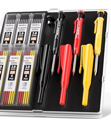Hiboom 3-Pack Carpenter Pencils With 21 Refills - Deep Hole Mechanical Markers