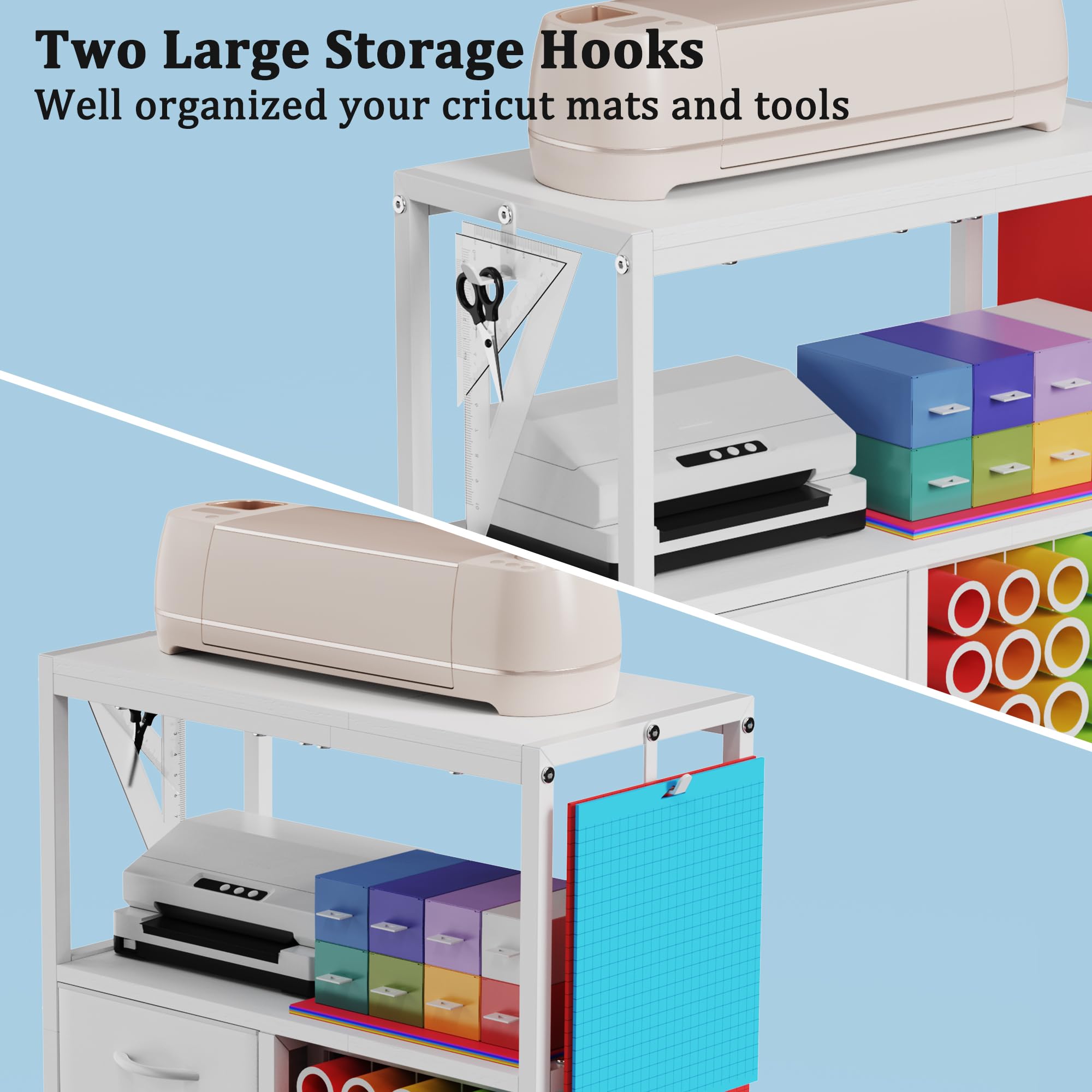 30 Vinyl Roll Holders for Cricut Cart, Rolling Craft Cart with 3 Fabric Drawer, Craft Organization and Storage Compatible with Cricut Maker Machine, Crafting Table Workstation, White, Patent Pending