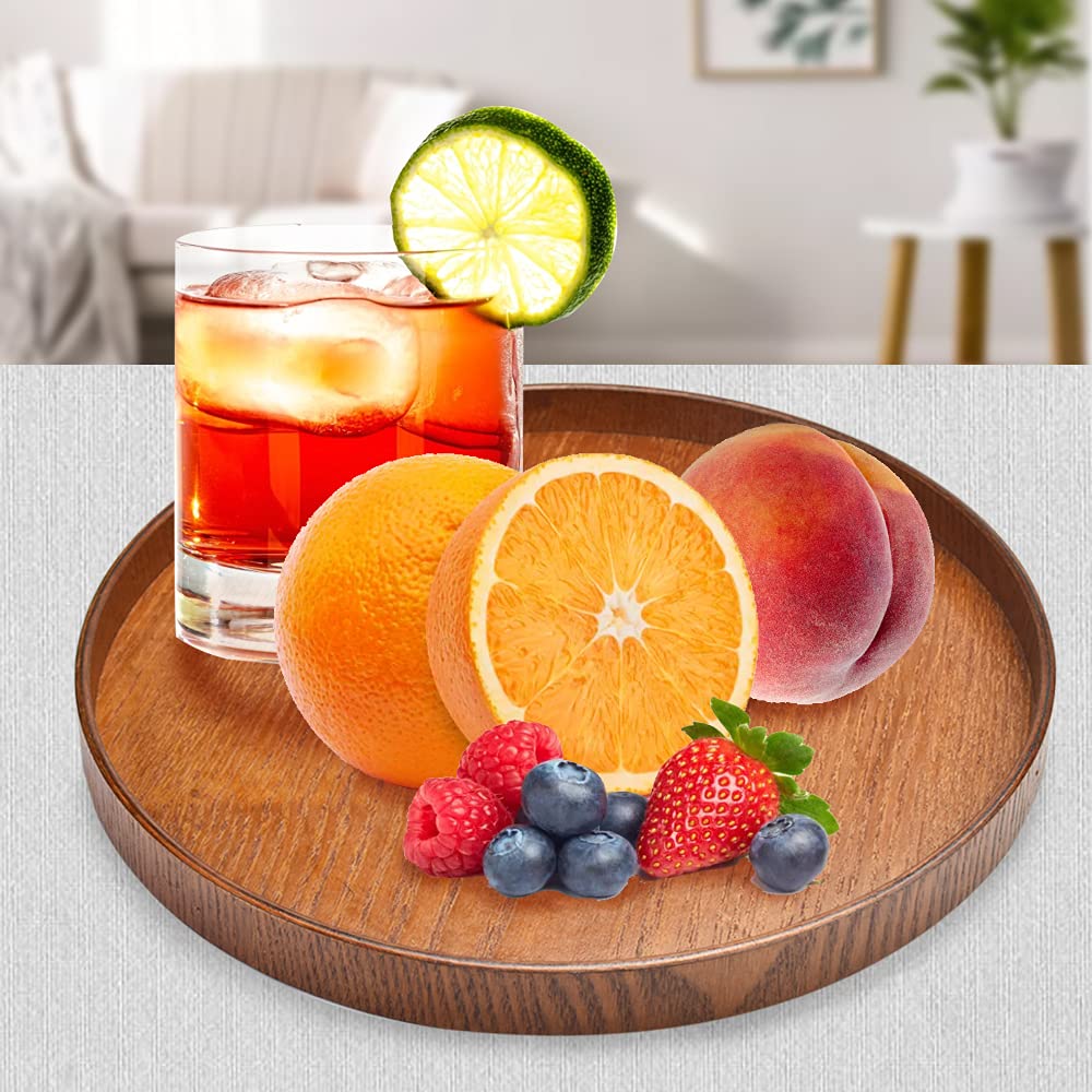 ANTHYTA Round Wooden Tray Platter,Large Round Serving Tray with 27 * 2.3cm Size Round Wood Serving Tray Wooden Platter for Fruit Dessert Cake Snack Candy in Restaurant Hotel Home Shop