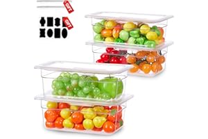 SVKLHY 1/4 Size&4 Inch Commercial Food Pan with Lids-[NSF Certified][Hot&Cold Resistant] 4PCS Clear Restaurant Food Storage Containers with Lids, Topping Salad Bar Container (BPA-FREE)