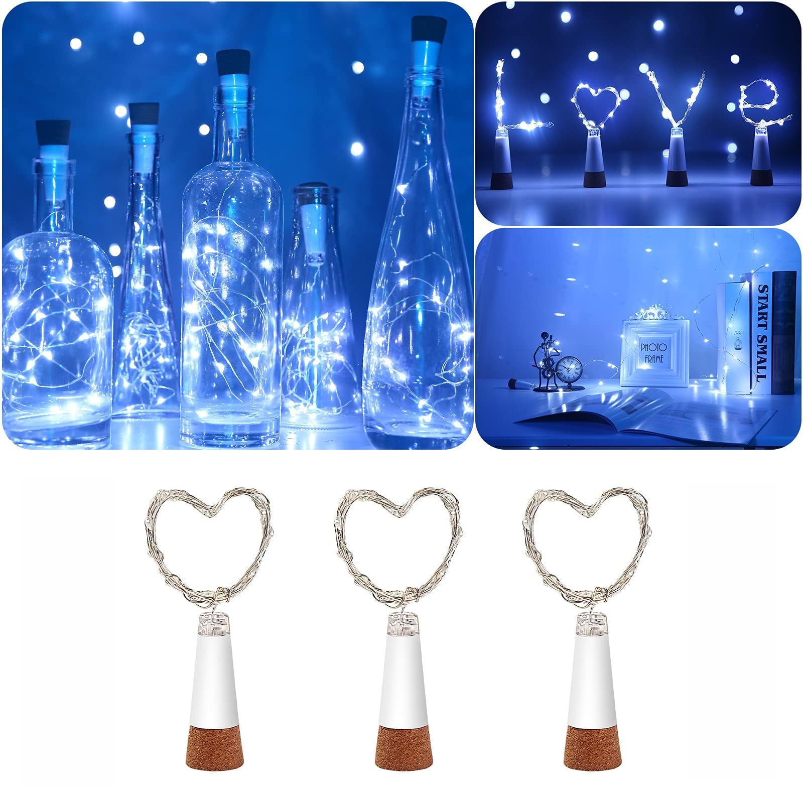 KOBWA Wine Bottle Cork Lights,USB Rechargeable 15 LED Copper String Lights, 59 Inch for DIY Bottle Decoration, Wedding, Party, Home, Outdoor, Garden, and Christmas Decor(Cool White, 3 Pack)