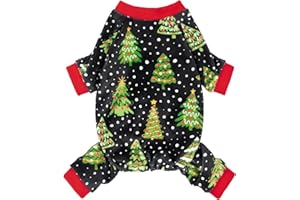 Fitwarm Christmas Tree Dog Pajamas, Christmas Clothes for Small Dogs Boy Girl, Holiday Pet Outfit, Black, Red, Green, Yellow, Medium