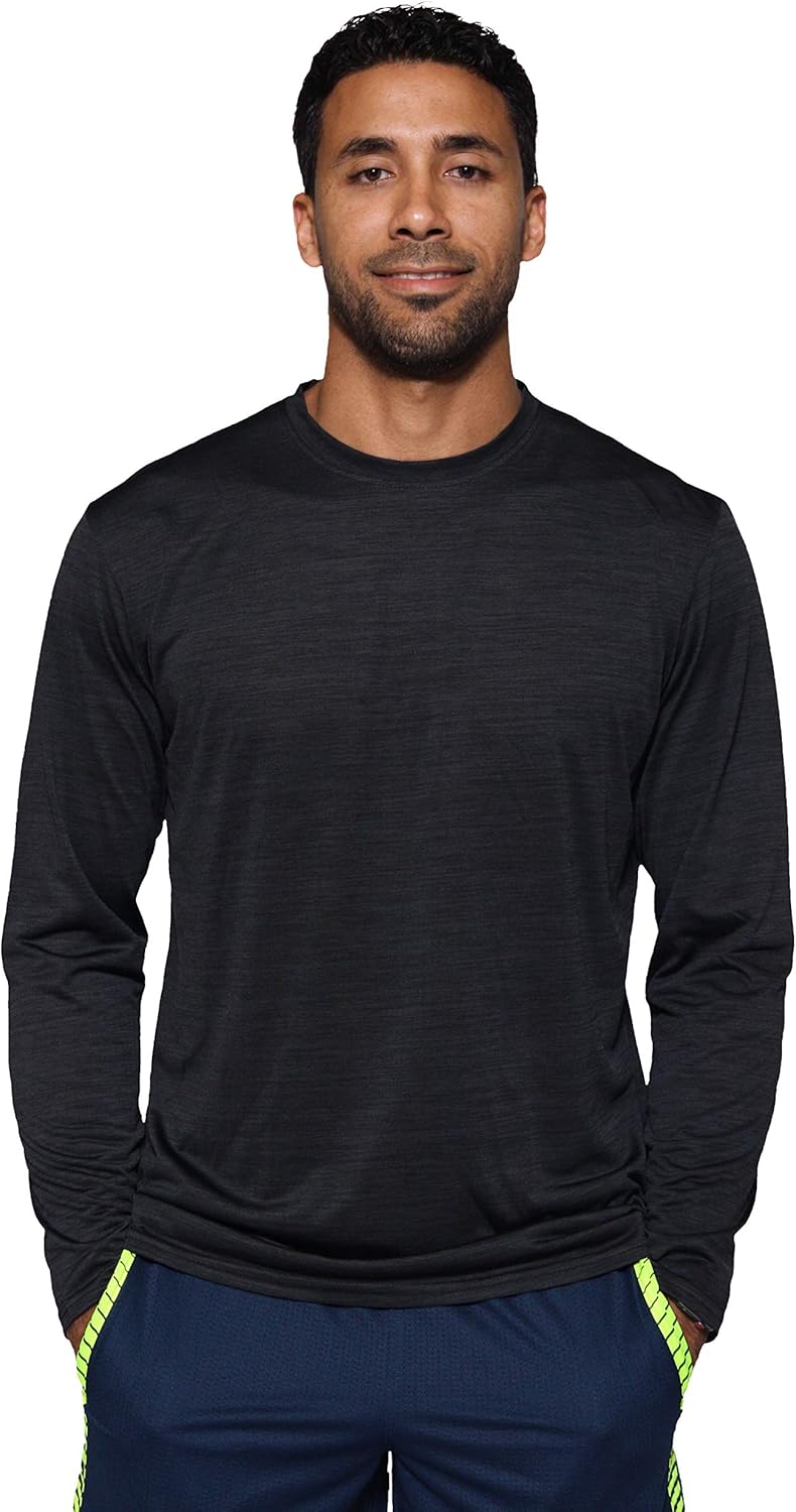 4 Pack: Men's Dry-Fit Moisture Wicking Performance Long Sleeve T-Shirt, UV Sun Protection Outdoor Active Athletic Crew Top at  Men’s Clothing store