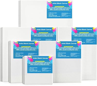 FEPITO 6 Set Blank Stretched Canvas Assorted Sizes for Acrylic Oil Painting