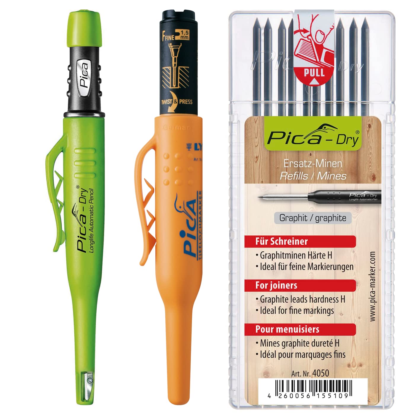 vasalat Pica Dry Deep Hole Marker Graphite + Pica 150 Black + 10 Refills