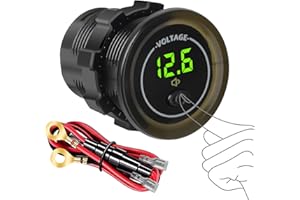 Linkstyle 12V LED Digital Voltmeter Gauge, Waterproof Battery Voltage Meter with Low Voltage Alarm & Button Switch for Car Bo