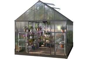 PAPAJET 12x10x10 FT Polycarbonate Greenhouse 2 Sliding Doors 4 Vents Window Walk-in Premium Professional Greenhouse Aluminum Large Hot House for Outdoor Garden Backyard Matte Black