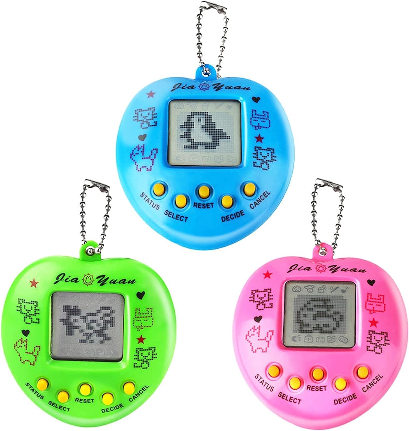 Yeelan Virtual Pets Toy 3PCS Digital Pet Game Console Handheld Machine Toys Mini Electronic Animals With Key Ring Early Education Puzzle Gift for Children Kids (3 Random Colors, Heart Shape) — image 1