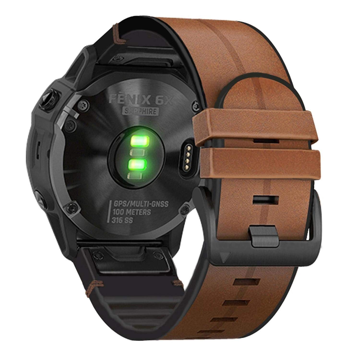 Ahayo Genuine Leather QuickFit 26mm Watch Strap for Garmin Fenix 6X, 7X, 5X, Enduro, Tactix Delta, Tactix 7 Pro (Brown)