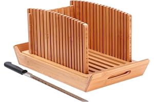 Kiss Core Premium Bamboo Bread Slicer for Homemade Bread, Crumb Catcher, Foldable and Compact Loaf Cutter 3 Size Slicing Guide