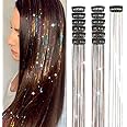Hair Tinsel 12Pcs Clip in Rainbow Hair Accessories 20.5 Inch Fairy Hair Tinsel Kit for Women Girls Kids Glitter Extensions for Christmas Halloween New Year Party (Rainbow)