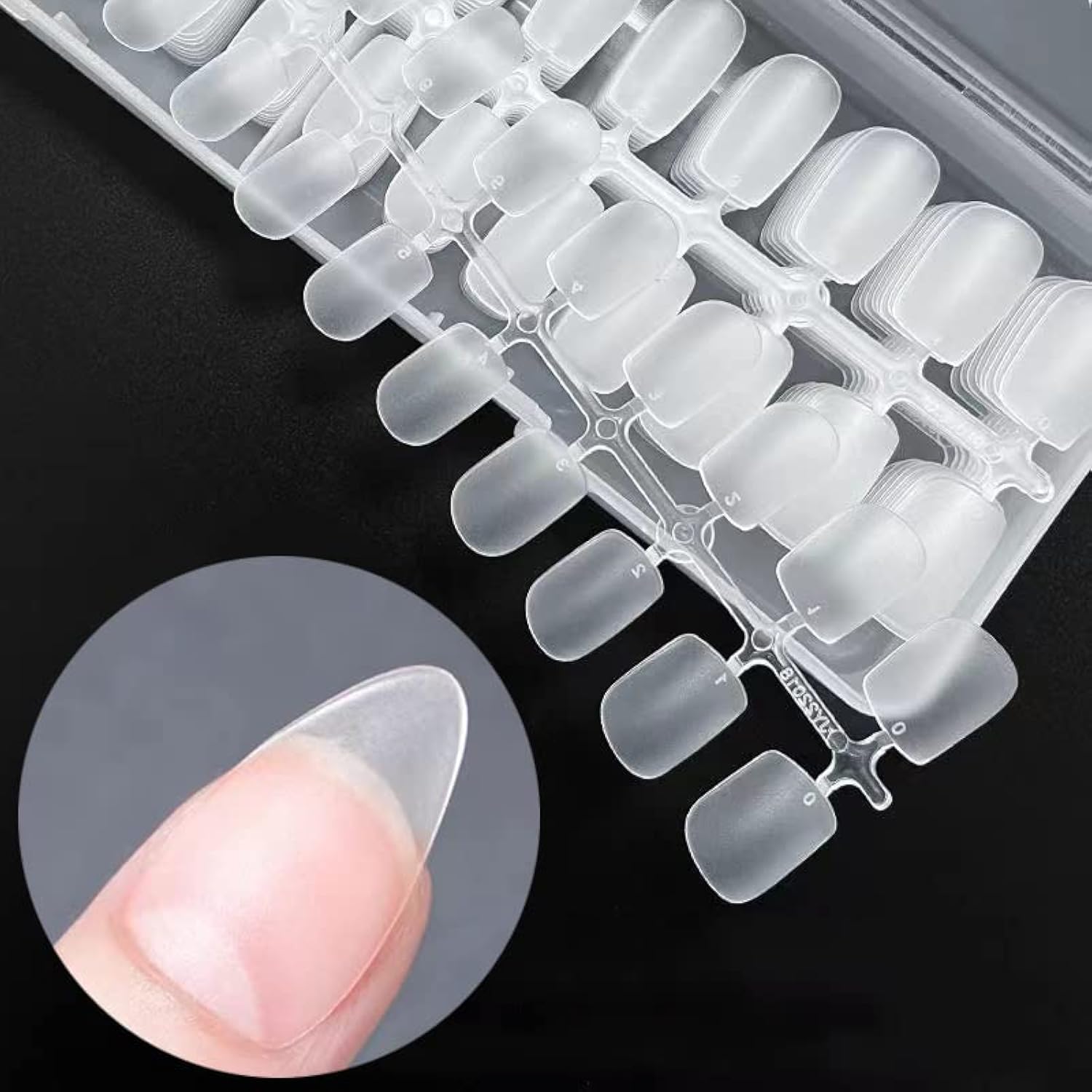 Skexiod Long Almond Nail Tips -240Pcs Soft Gel Full Cover Nail Tips for Gel Extensions Matte False Press on Nails Manicure Salon DIY at Home