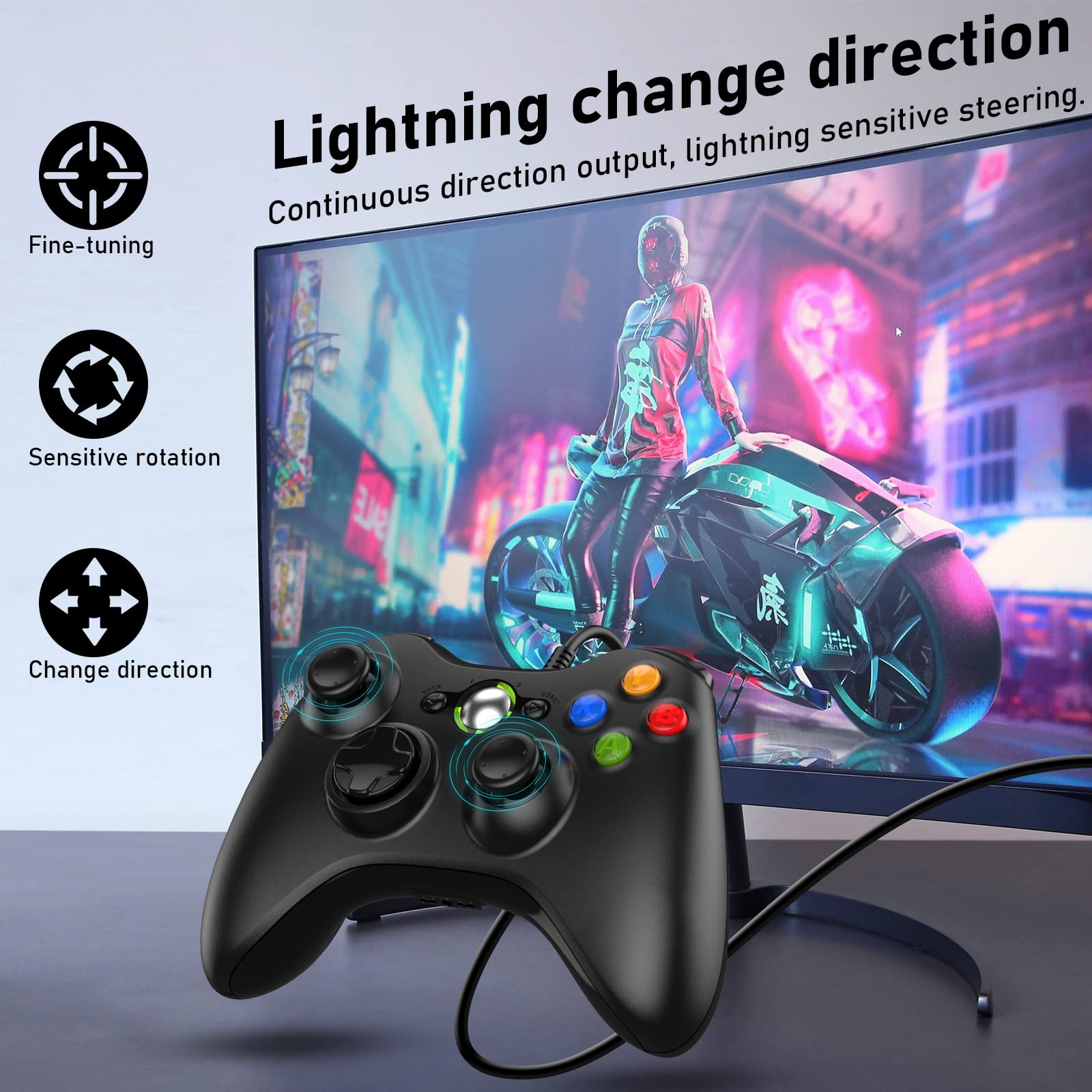 Etpark X-Box 360 Controller Wired, Gamepad Controller with Wired USB for Microsoft X-Box 360 & Slim Console and PC Windows XP/7/8/10, with Upgraded Joystick, Black