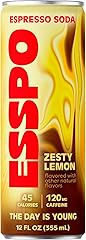 Esspo Espresso Soda, Zesty Lemon, 12oz Can, Simple Energy Drink Alternative, Natural Caffeine Boost, 45 Calories, 120mg Caffe