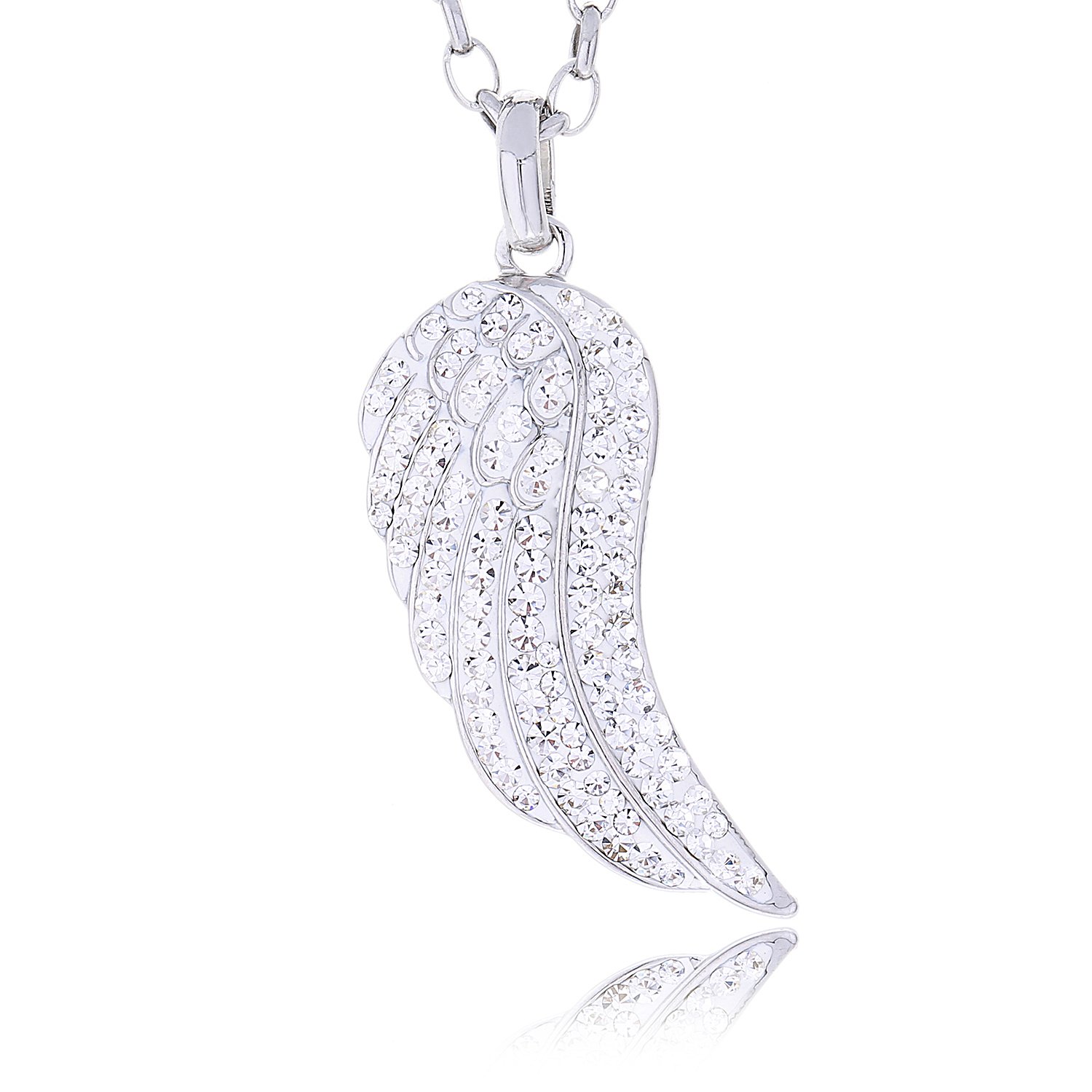 Morella Women’s Necklace Angel's Wing with Zirconia Stones 70 cm 27.56" White and Velvet Bag