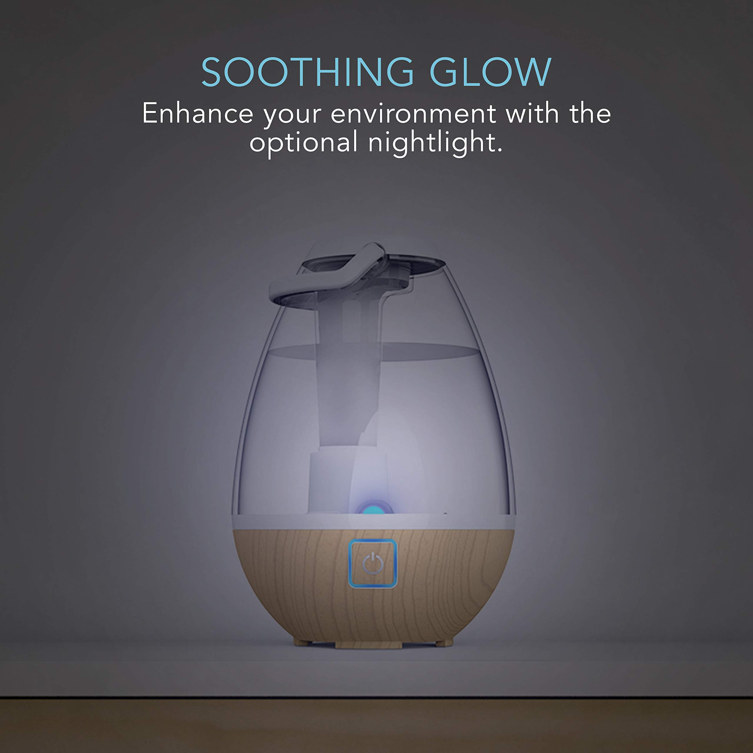 Sharper Image UHT1-SI Ultrasonic Cool Mist Humidifier, 0.4 Gallon (1.5L) Water Tank, 2 Settings, Auto Shut-Off, 360° Rotatable Nozzle, Illuminated Touch Control, LED Nightlight, Ash Woodgrain