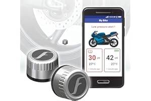 FOBO Bike 2 TPMS (Silver) - Wireless Tire Pressure Monitoring System with Bluetooth 5.0 | Real-Time Tire Pressure Sensor | Easy DIY Installation for Motorcycle | Compatible with iOS & Android