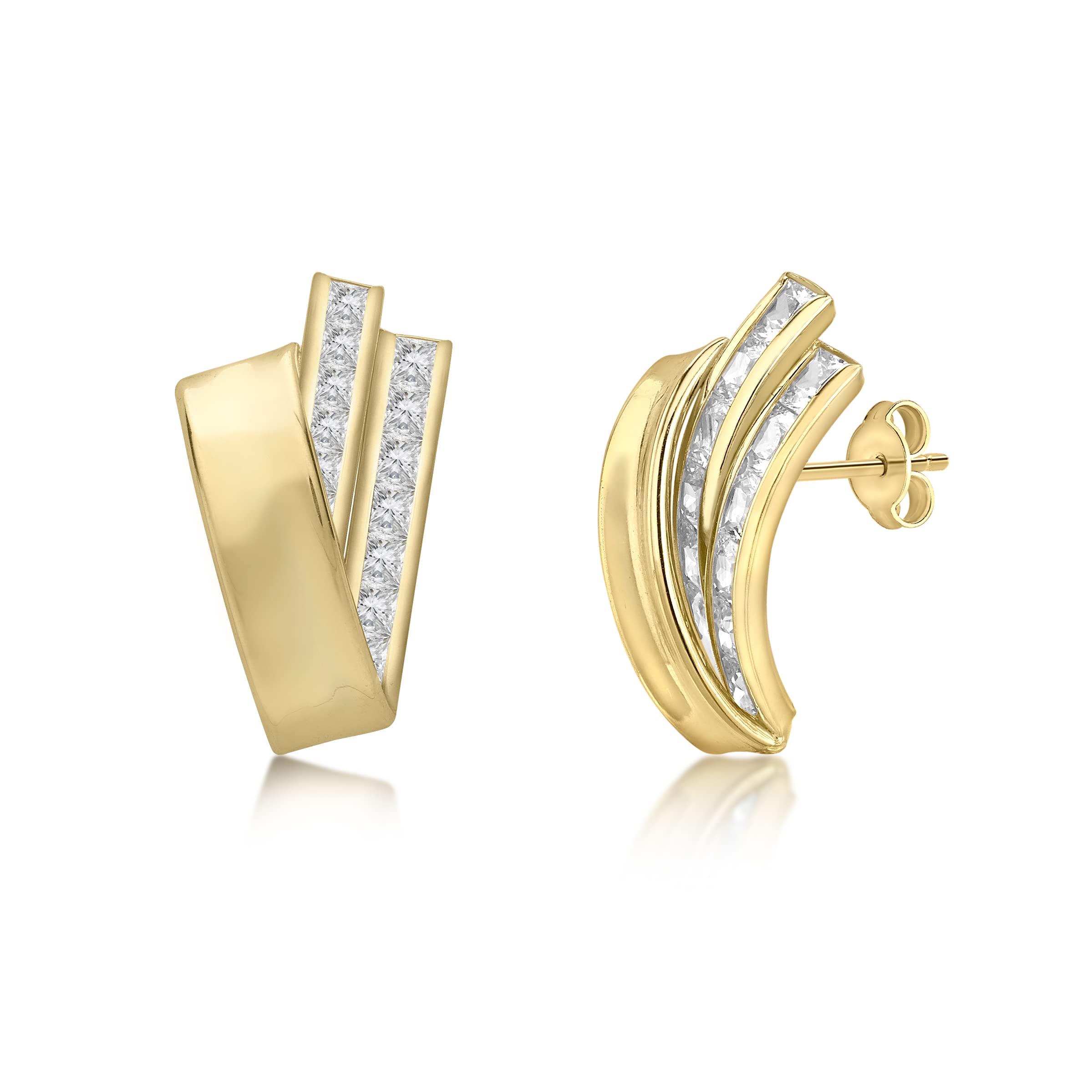 CARISSIMA Women's 9 ct Yellow Gold Cubic Zirconia Three Band Earrings