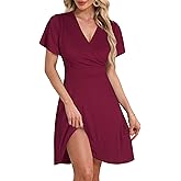 OBBUE Women's Summer Sundress V-Neck Wrap Casual Dress Short Sleeve Floral Party Dresses