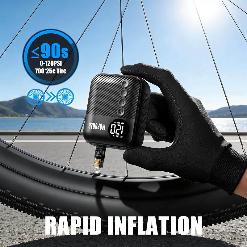 Tiny Pompe à vélo avec manomètre, pompe à air électrique, 150 psi, arrêt automatique, compatible avec la plupart des valves d'air, gonflage rapide pour vélo électrique, VTT et vélo de route