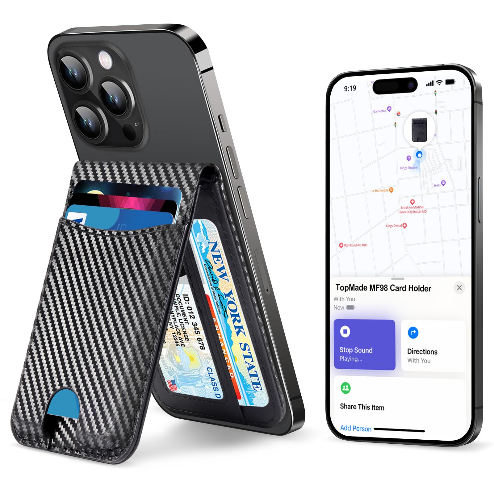 Photo 1 of TopMade for MagSafe Wallet, Works with Apple Find My, Strongest Magnetic Wallet for iPhone 17/16/15/14/13/12 Series, Magnetic Card Holder with Adjustable Stand, 6 Cards Holder, Carbon Fiber Black