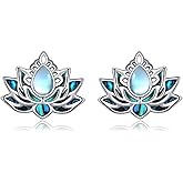 Lotus Stud Earrings 925 Sterling Silver Abalone Shell Moonstone Flower Jewelry Yoga Lotus Earrings for Women