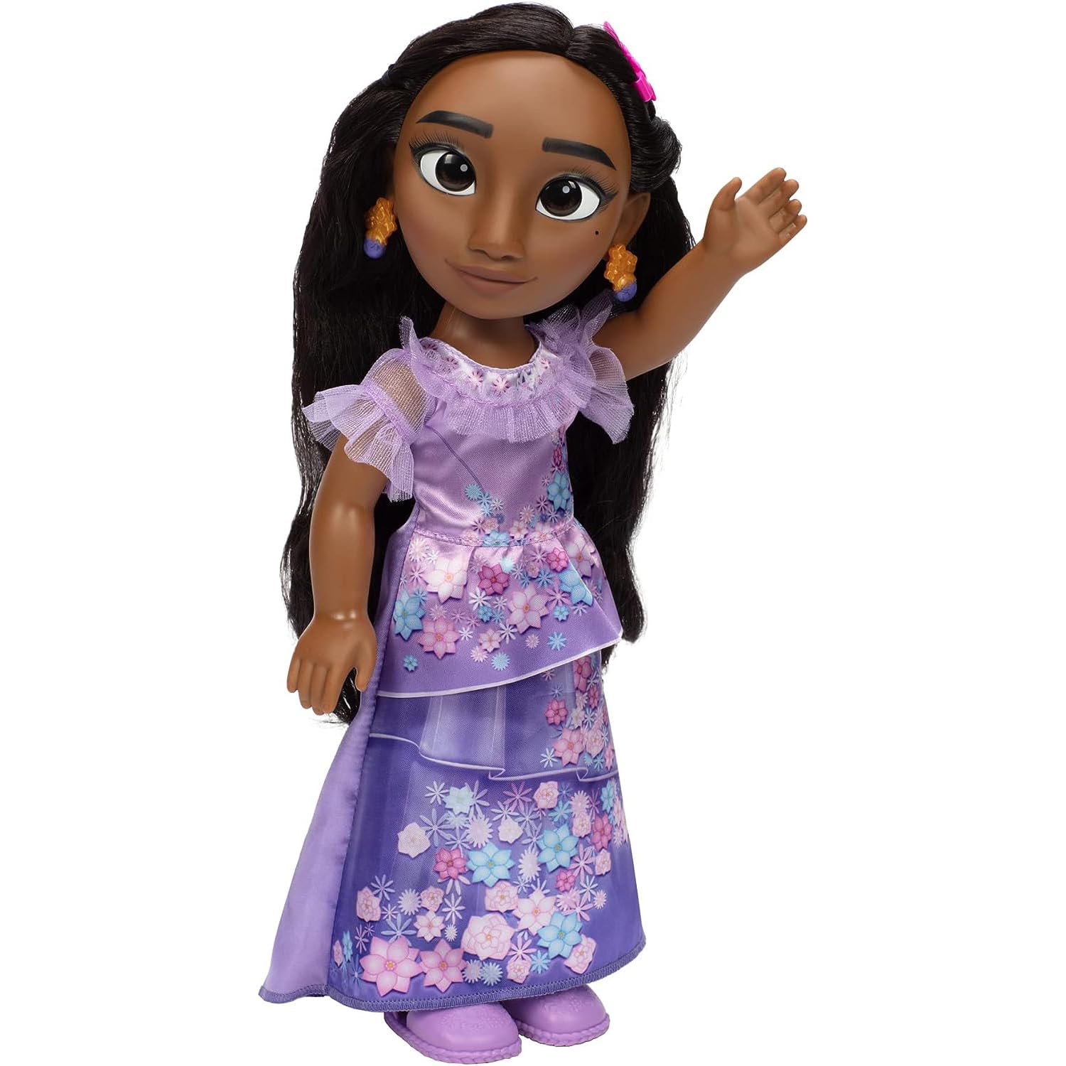 Disney Encanto Isabela Toddler Doll, 14” / 35cm Articulated Doll Features Iconic Dress, Shoes, Earrings, Flower Hair Clip and Long Flowing Hair for Added Play, Ideal For Ages 3+