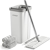 JOYMOOP Mop and Bucket with Wringer Set, White Flat Squeeze Mop Bucket Set for Floor Cleaning, Wall Cleaner with Long Handle,