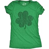 St Patricks Day T-Shirt – Women’s Vintage Distressed Shamrock Graphic Tee, Lucky Clover Green Tee