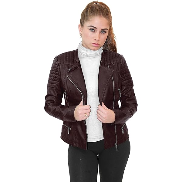 Olivia Miller Womens Faux Leather Zip Up Moto Biker Jacket JK5207S