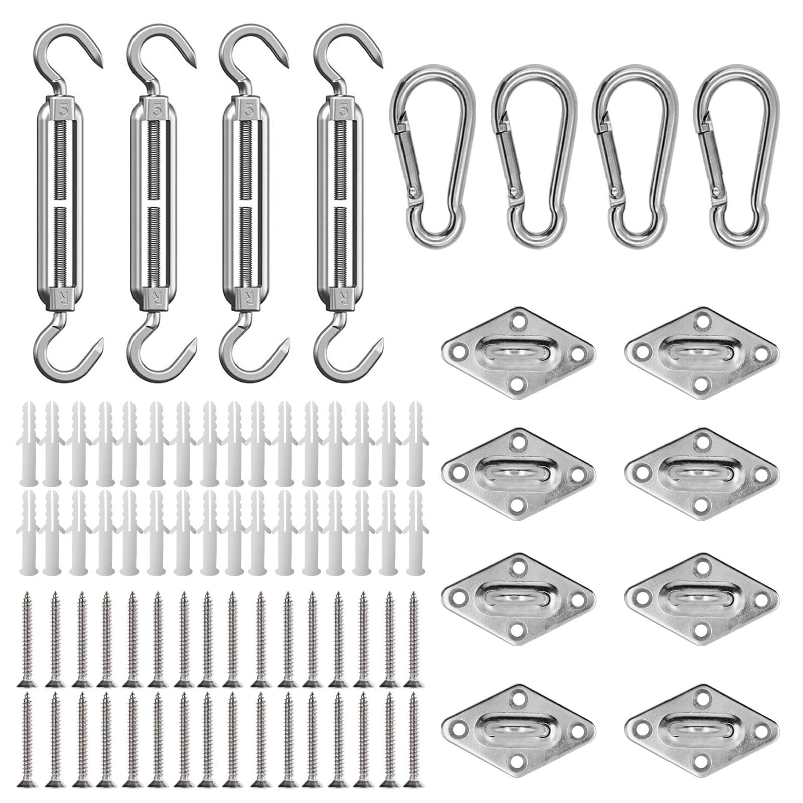 AUMAYCO Awning Attachment Set 80Pcs, Heavy Duty Sun Shade Sail Stainless Steel Hardware Kit for Garden Yard Triangle and Square, Rectangle, Sun Shade Sail Fixing Accessories