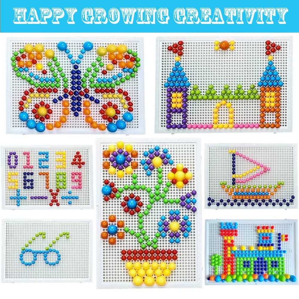 CDDLR 592Pcs Jigsaw Puzzle Mix Colour Mushroom Nails Pegboard Educational Building Bricks Creative DIY Peg Puzzle Toys 3D Games Birthday Christmas Party Gift for Kids Children Age Over 3 Years Old