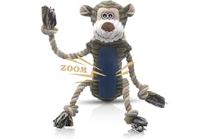 BUYPOW Funny Plush Dog Chew Toys, Squeaky Dog Toys, Interactive Tug of War Puppy Toys, Stuffed Dog Toys for Small, Medium and Large Dogs - Monkey