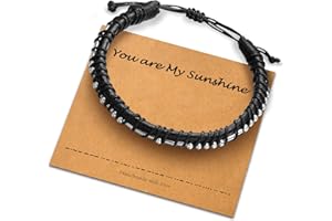 URSTAR Morse Code Bracelets for Men Gifts - 18K Real Gold Plated Beads on Black Leather Bracelet for Men Inspirational Bracelets Gifts for Mens Jewelry Unique Birthday Christmas Gifts for Men Teen Boys