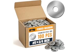 ALBO 100 Pcs Stainless Steel Fender Washers #8 x 3/4 Inch Flat Washers for Screws and Bolts, 304 Stainless Steel, Heavy Duty Washer Set for Industrial and DIY Use