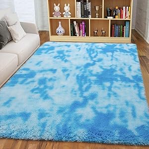 ISEAU Soft Shag Area Rug Modern Indoor Fluffy Rugs, Ultra Comfy Abstract Shaggy Fur Living Room Carpets, Suitable as Bedroom Nursery Rug for Girls and Kids Home Decor, 5ft x 8ft, Blue