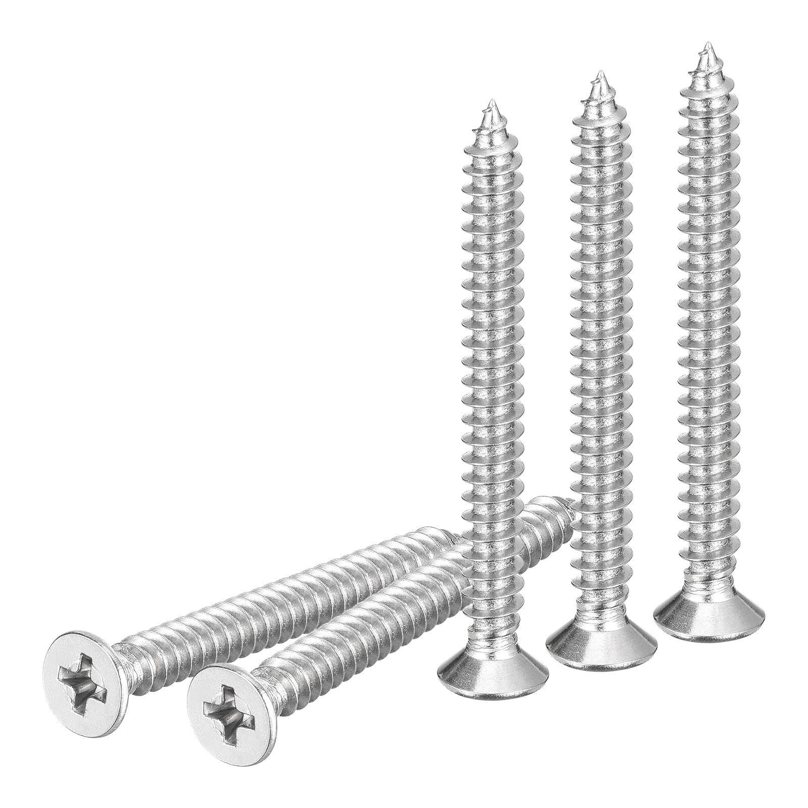 DTGN 20Pcs M6x60mm Flat Head Wood Screws, 304 Stainless Steel Phillips Self Tapping Screws - Good for Woodworking, Furniture - Silver