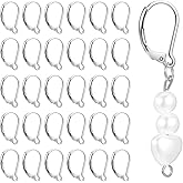 30 Pcs Leverback Earring Hooks Stainless Steel Earring Hooks Lever Back Earrings Clasps French Ear Wire Findings for Making Dangle Jewelry Making 0.63 × 0.43 Inches