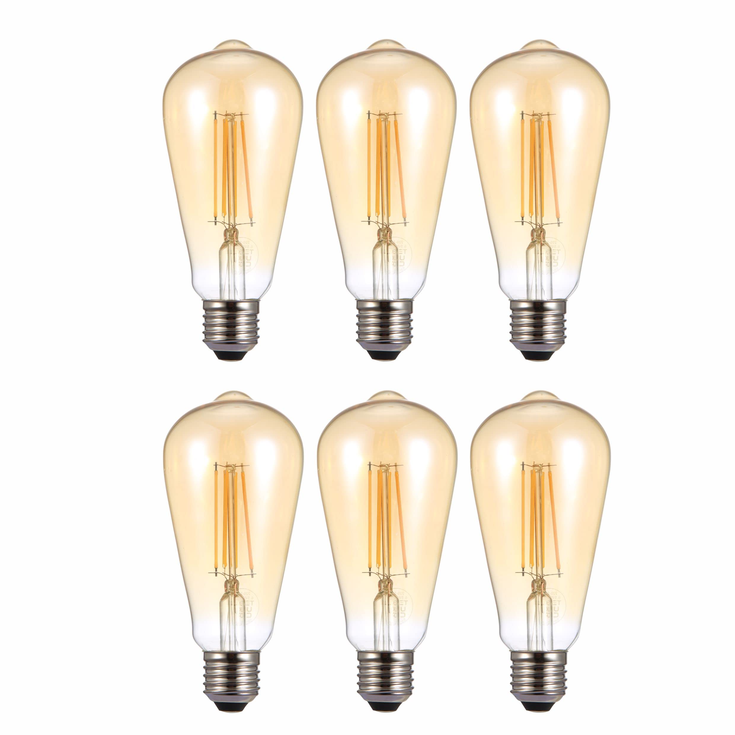 TEKLED® ST64 Filament Vintage LED Bulbs | E27 Edison Screw | Energy Saving 6.5W Light Bulb 53W Equivalent | NONDIMMABLE Amber 2400K 680LM | 6-Pack | Warm White