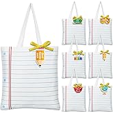 6 Sets Christmas Teacher Appreciation Gifts Canvas Tote Bags for Teacher's Gift Canvas Bags with Tags and Ribbons Notebook Line Style Reusable Grocery Bag Bulk for School Office Classroom Teachers