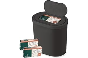 Evelaniq Women's Sanitary Napkin Receptacle (Bin + 150 Hygiene Bags) Feminine Pad & Tampon Restroom Disposal Receptacle Mini Trash Can Starter Pack, Dark Grey for Home & Business Bathrooms.