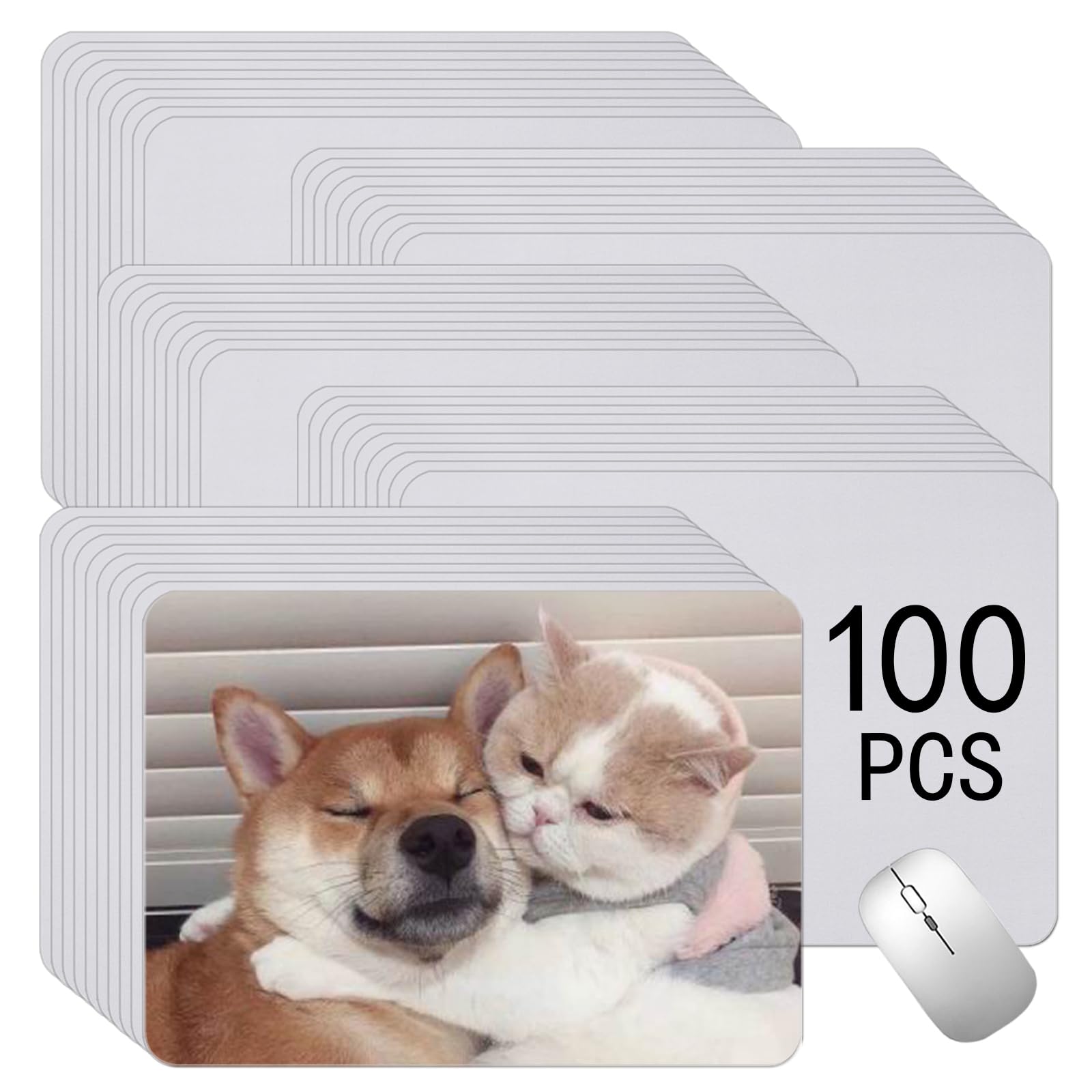 Photo 1 of 100 PCS White Mouse Pad for Heat Transfer, Bulk Mousepad for Heat Press Printing Crafts Custom Photos Non Slip Bottom 24x20x0.2CM