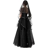 PAMOR 2 Tier Lace Veil Cathedral Tulle Sheer Wedding Halloween Party Costume Veil for Bride With Comb