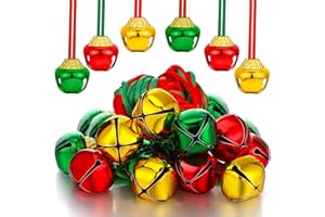 Gejoy 12 Pieces Christmas Bell Necklaces Large Jingle Bell Necklaces Christmas Party Accessories Stocking Stuffers for Craft Xmas Holiday Party Supplies(Gold, Red, Green)