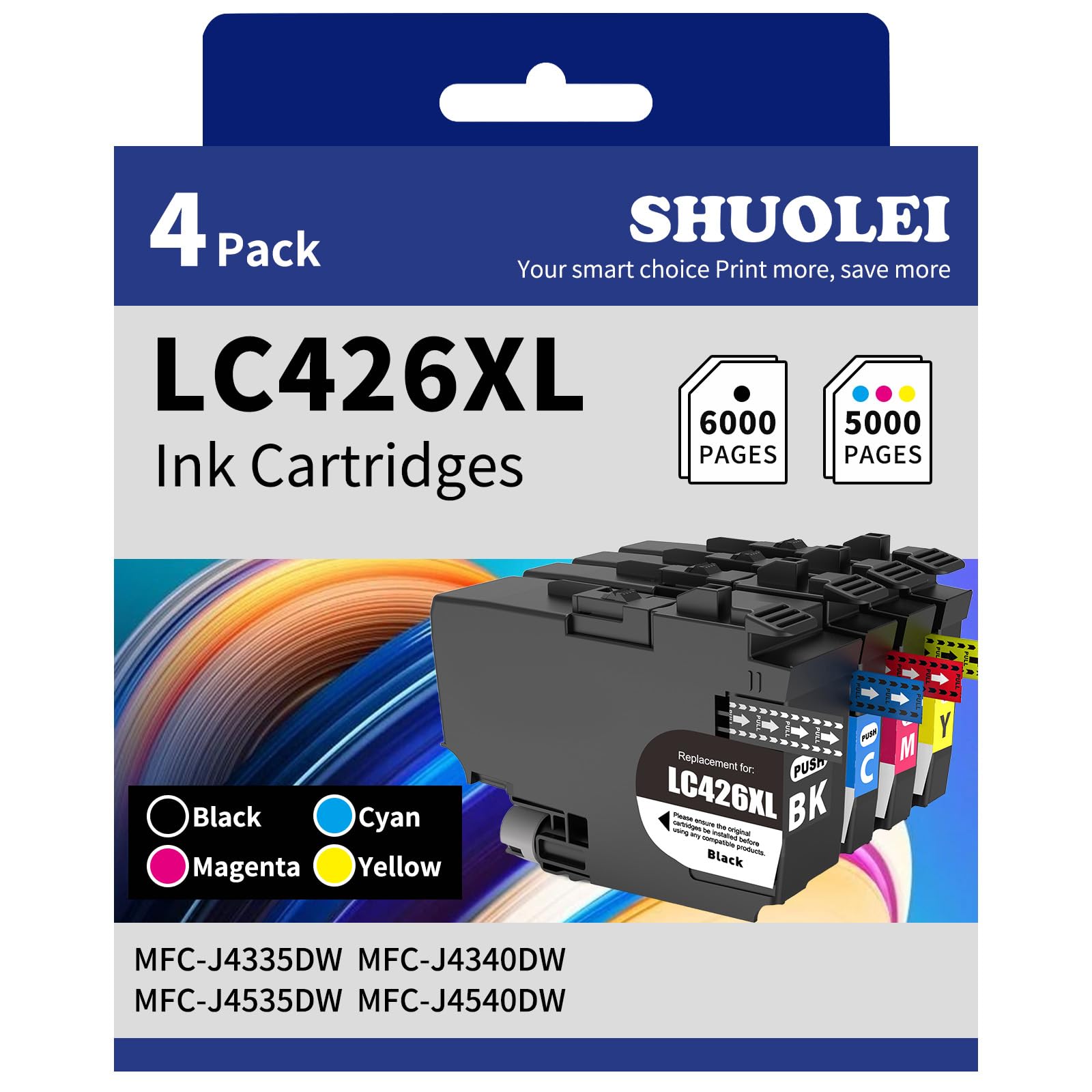 LC426XL Ink Cartridges Compatible with Brother LC426 XL LC-426 Inkjet Cartridges Multi-Pack High Yield, for MFC-J4335DW MFC-J4340DW MFC-J4535DW MFC-J4540DW (4 Pack, BK C M Y)
