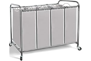 STORAGE MANIAC Laundry Sorter 4 Section, 47.8 Gal (181 L) Laundry Hamper with Wheels, Clothes Divider Basket Sorter, Clothes Separator Hamper Cart with Wheels and Removable Bags, Gray